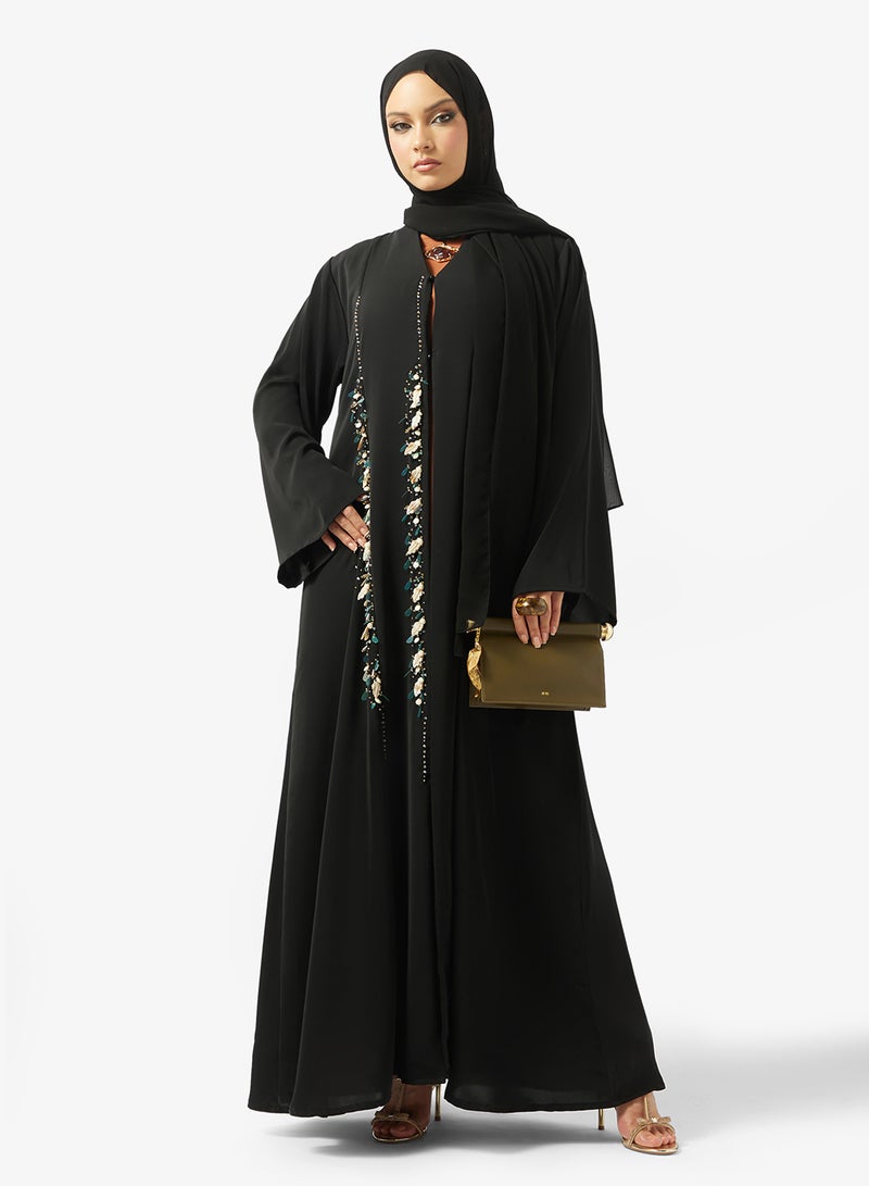 hayas closet Black Embellished Abaya With Sheila - Image 5